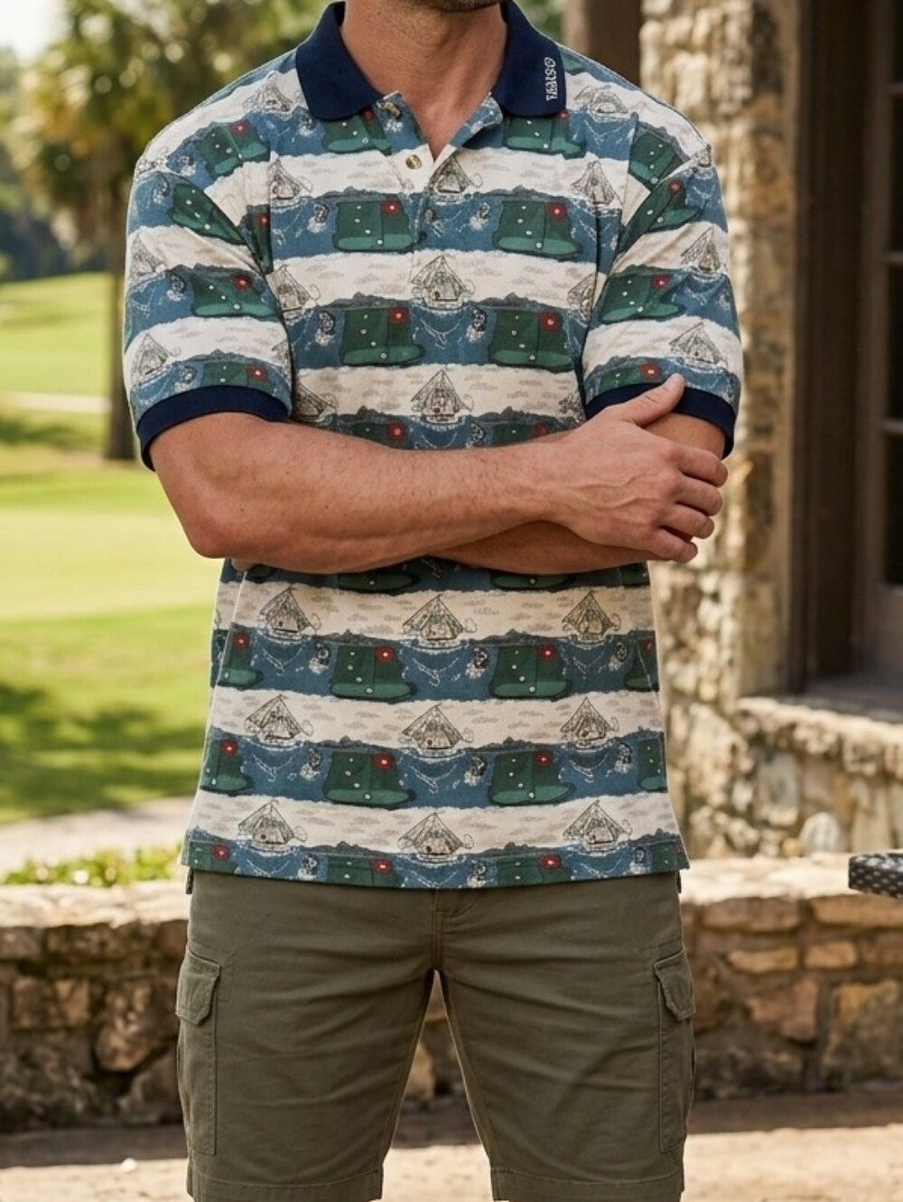 Tabasco Polo with Blue, Green and White Nautical Stripes